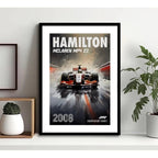 Cuadro Hamilton Mclaren Formula 1 Auto Carrera 2008 Arte Marco Negro