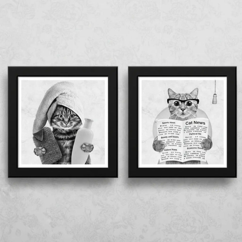 Set 2 Cuadros Gato Baño Gatito Toalla Mascota Pet Decoracion