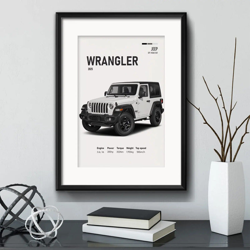Cuadro Jeep Auto Modelos Vehículo Deportivo Con Paspartú Wrangler Con Marco Negro