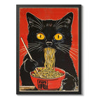 Cuadro Gato Ramen Noodle Arte Japonés Arte Cocina Decoracion Marco Negro