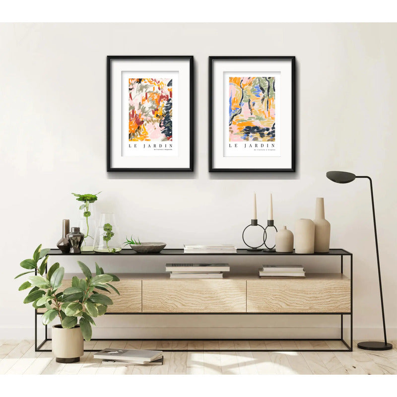 Set 2 Cuadros Living Le Jardin Botanico 53x43cm Con Paspartu Marco Negro