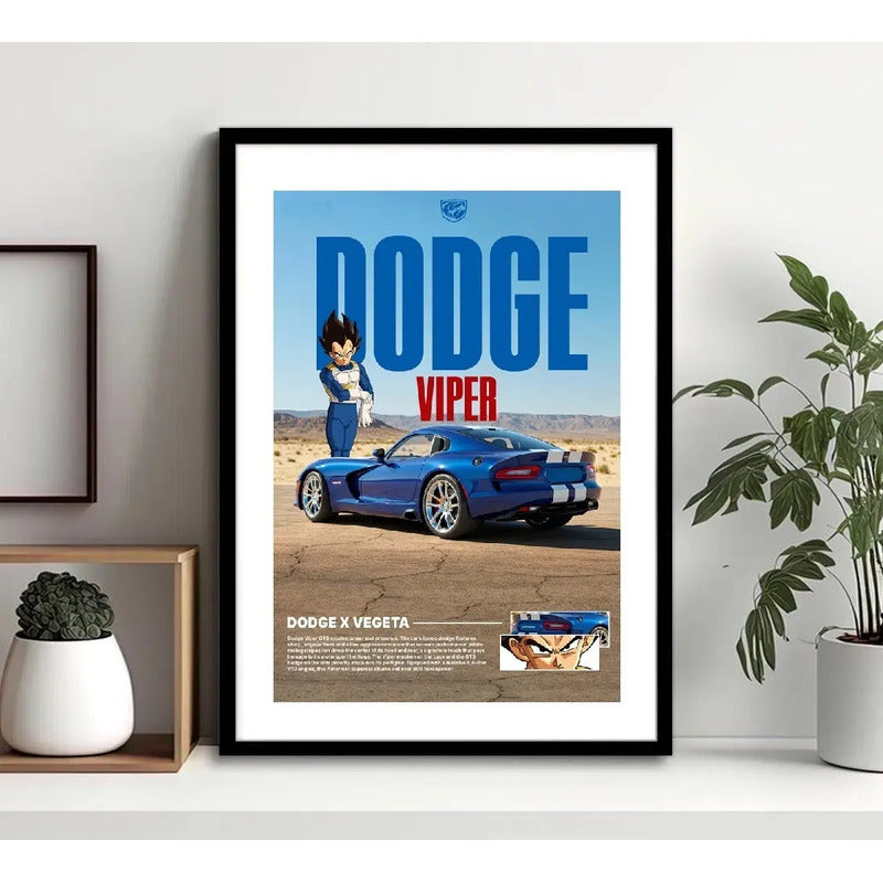 Cuadro Dodge Viper Vegeta Fusion Dragon Ball Auto Carrera Marco Negro