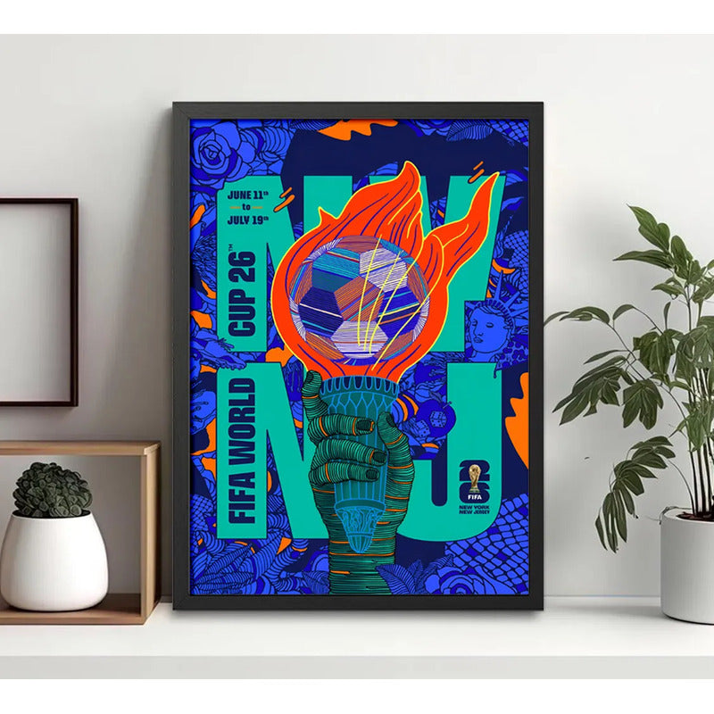 Cuadro Copa Del Mundo Futbol Fifa 2026 Póster Oficial Ciudad Nueva York Nueva Jersey Estados Unidos Negro