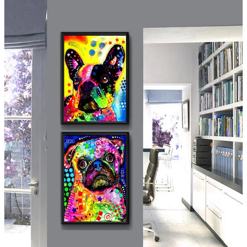 Set 2 Cuadros Perros Pop Art Pug Bulldog Mascota Pet Decora