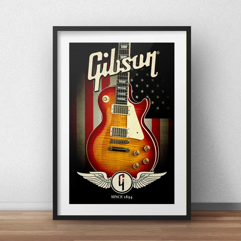 Cuadro Gibson Guitarra Musica Rock Decoracion Con Paspartú Marco Negro