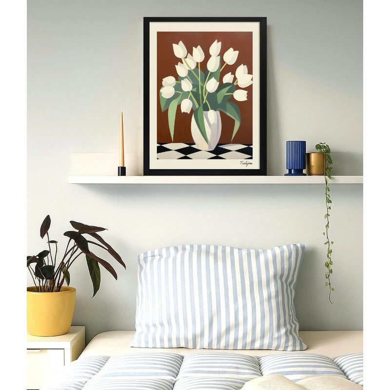 Cuadro Para Dormitorio Living Flores Tulipanes Blancos Arte Tulipanes Blancos 1 Marco Negro