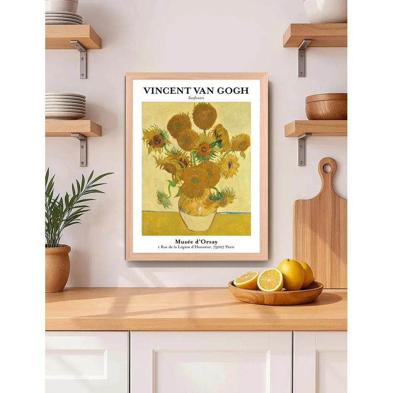 Cuadro Dormitorio Living Van Gogh Los Girasoles Marco Oak Marco Marrón Claro