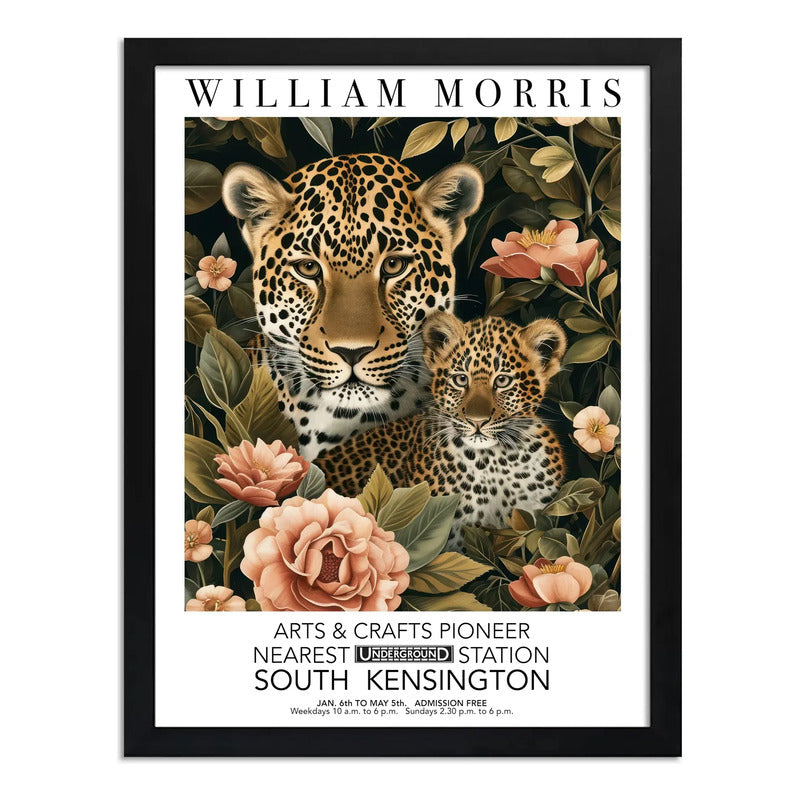Cuadro Leopardos William Morris Botanico Flores Exposición Marco Negro