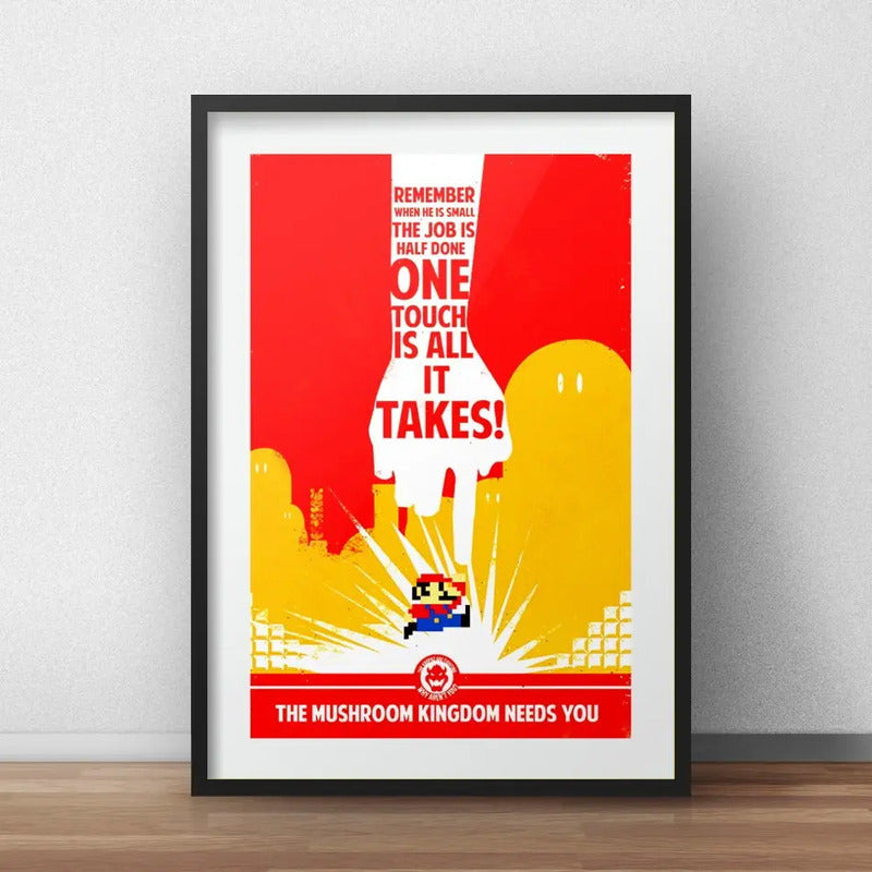 Cuadro Mario Bros Minimalista Frase Juego Game Con Paspartú Marco Negro