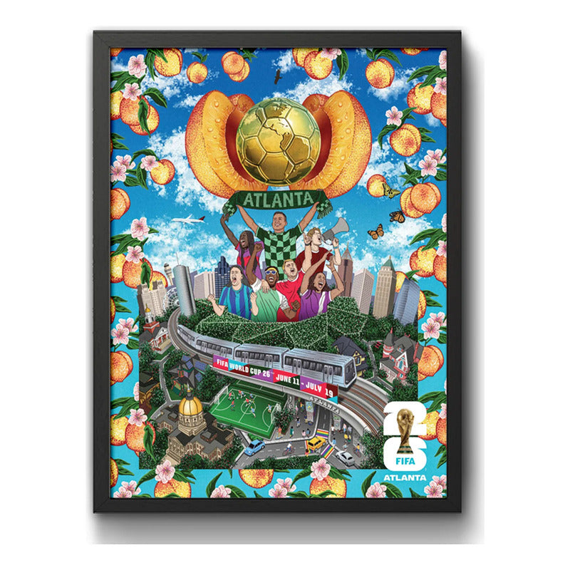 Cuadro Copa Del Mundo Futbol Fifa 2026 Póster Oficial Ciudad Atlanta Estados Unidos Negro