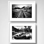 Set 2 Cuadros Paisajes Blanco Y Negro Decoracion Paspartú