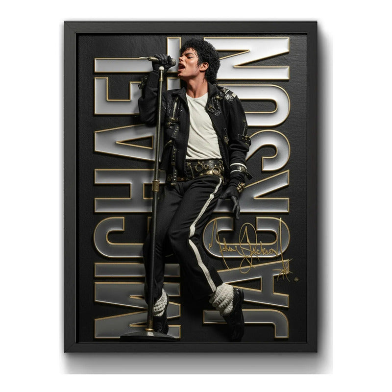 Cuadro Michael Jackson Efecto 3d Musica Pop Rock Arte Marco Negro