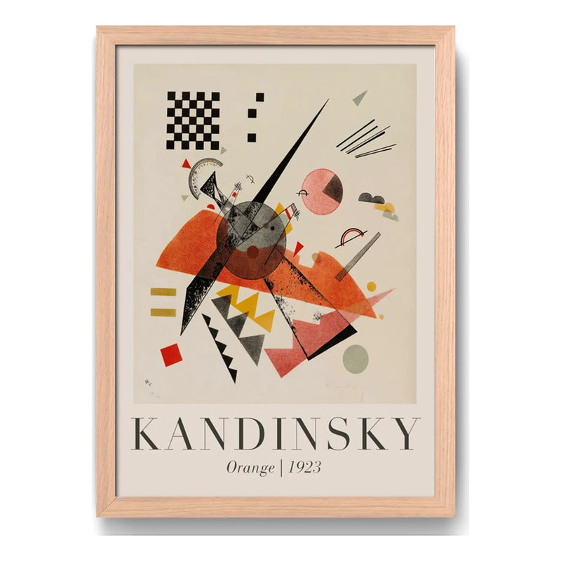 Cuadro Dormitorio Living Kandinsky Abstracto Tonos Beige Oak Marco Marrón Claro