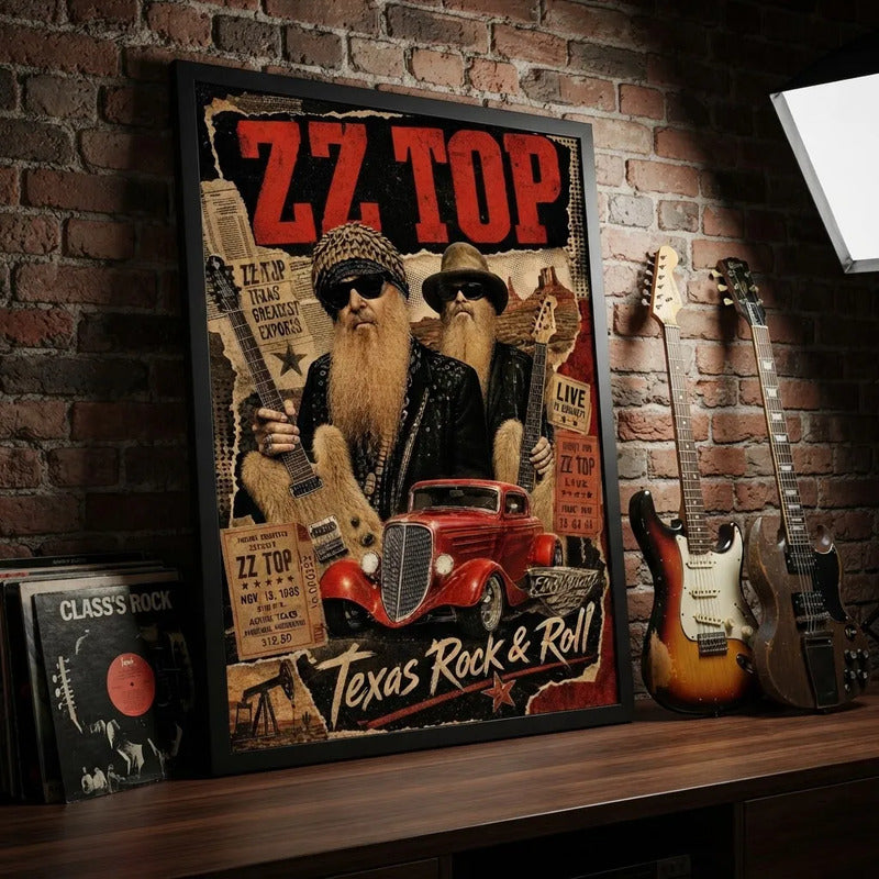 Cuadro Zz Top Texas Rock & Roll Blues Arte Musica Decoracion Marco Negro