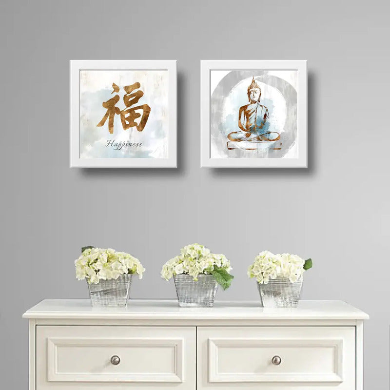 Set 2 Cuadros Buda Happiness Zen Decoracion Feng Shui Hogar