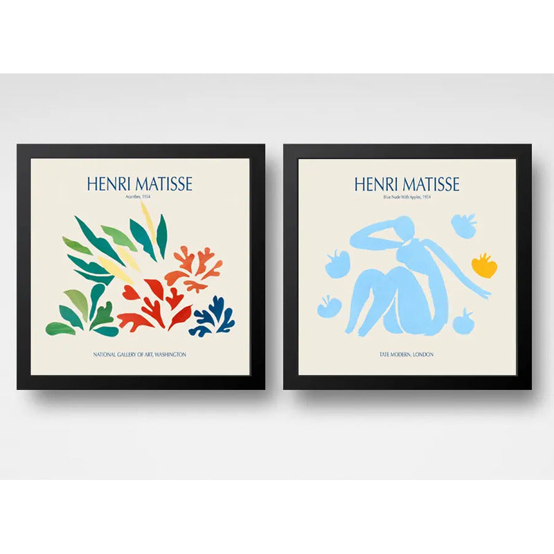 Set 2 Cuadros Matisse Arte Abstracto Acróbatas Desnudo Azul Marco Negro