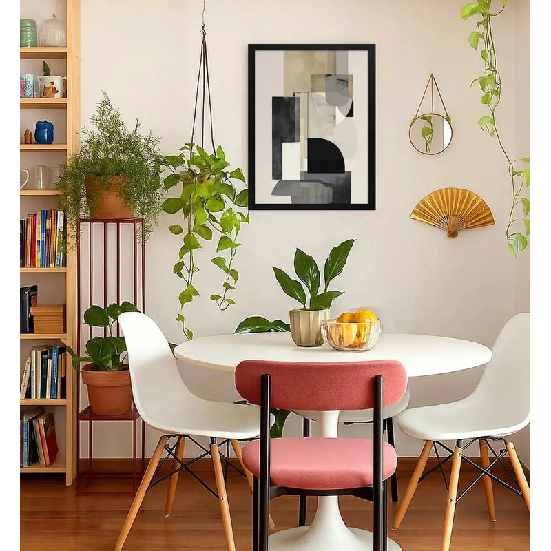 Cuadro Dormitorio Living Boho Arte Abstracto Borde Urbano Marco Negro