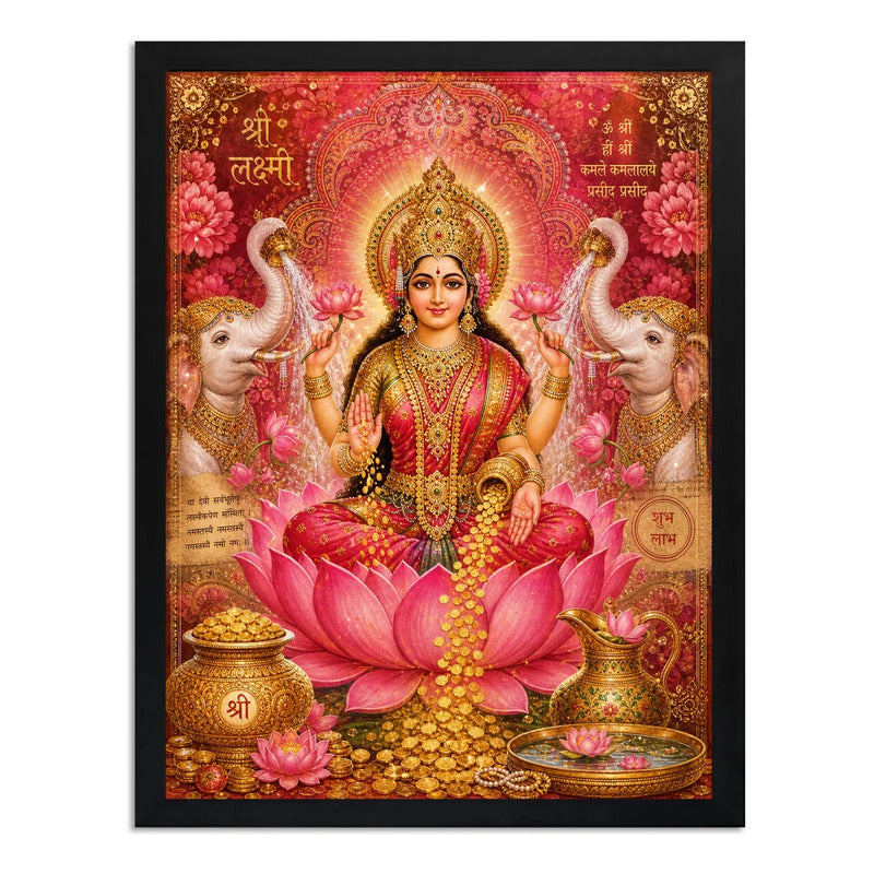 Cuadro Lakshmi La Diosa De La Riqueza India Hindu Arte Zen Marco Negro