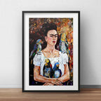 Cuadro Frida Kahlo Pajaros Arte Decoracion Con Paspartu Marco Negro