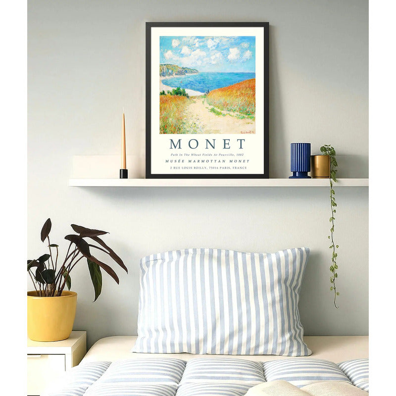 Cuadro Dormitorio Living Claude Monet Campos Trigo Pourville Marco Negro