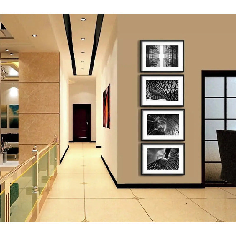 Set 4 Cuadros Arquitectura Moderna Blanco Negro Con Paspartu