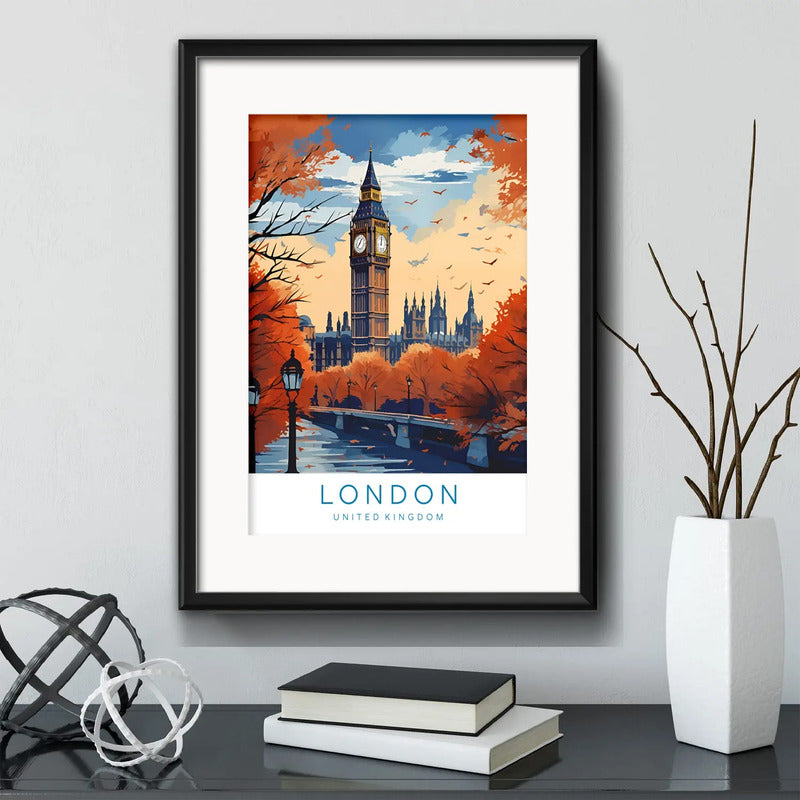 Cuadro Londres Uk Ciudad Big Ben Parlamento Con Paspartú Marco Negro
