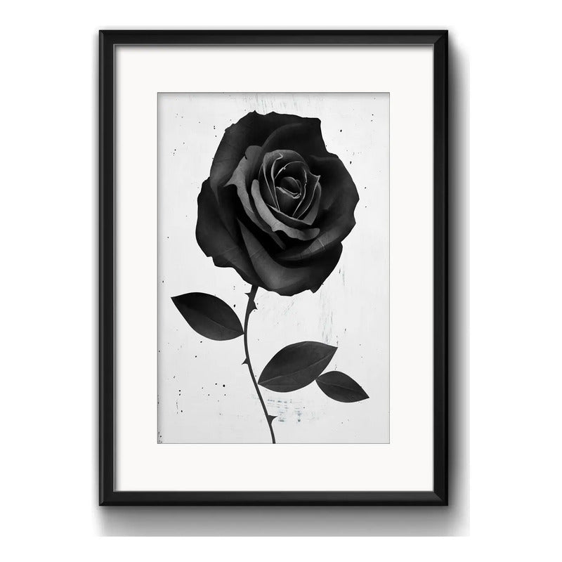 Cuadro Rosa Negra Gotico Moderno Decoracion Con Paspartú Marco Negro
