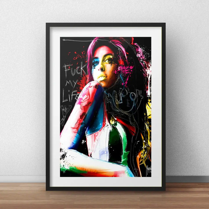 Cuadro Amy Winehouse Colors R&b Decoracion Con Paspartú Marco Negro