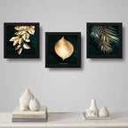 Set 3 Cuadros Hojas Doradas Oro Plantas Arte Decoracion Casa