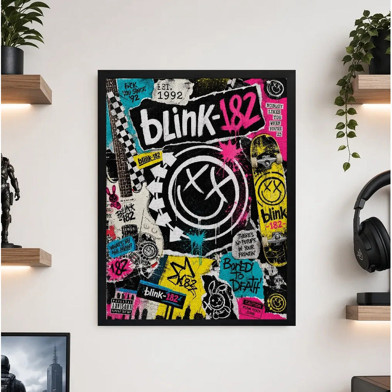 Cuadro Blink-182 Pop Punk Rock Carita Sonriente Vintage Marco Negro