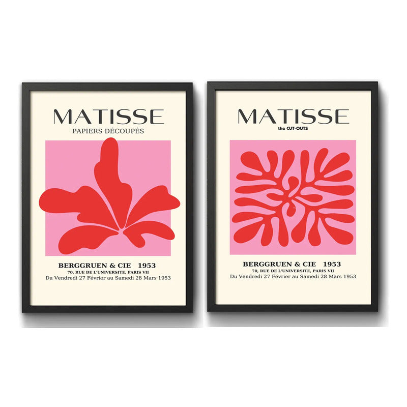Set 2 Cuadros Dormitorio Living Matisse Tonos Rosa Pink Marco Negro