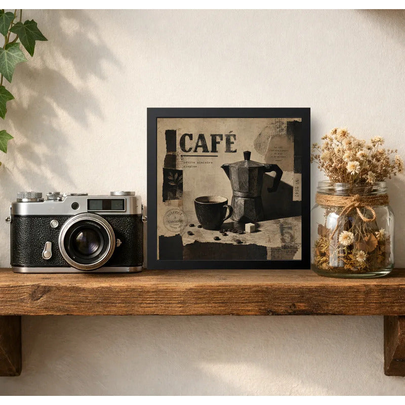 Cuadro Living Comedor Cocina Café Cafetera Moka Coffee Retro Marco Negro