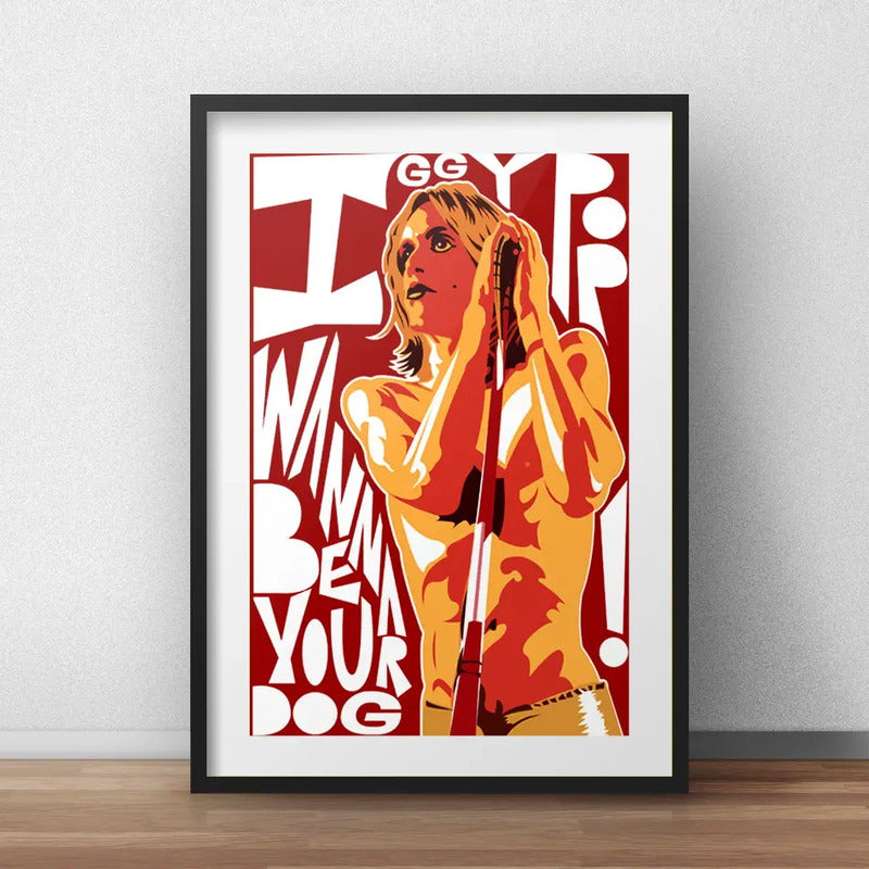 Cuadro Iggy Pop Letra Musica Punk Decoracion Con Paspartú Marco Negro