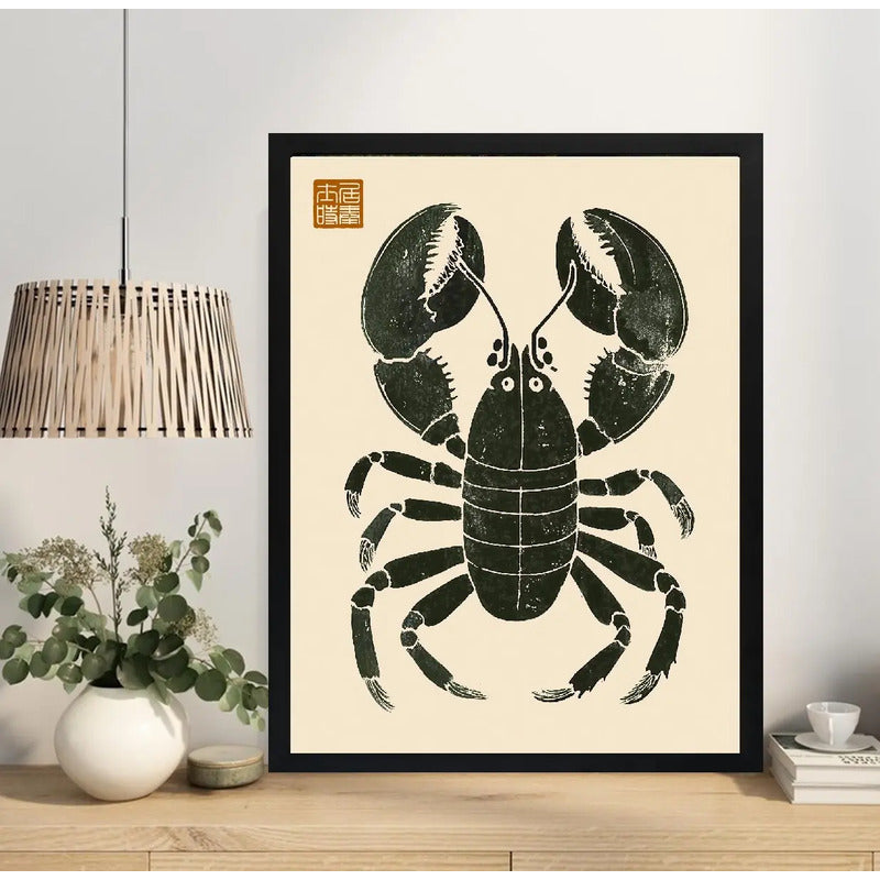 Cuadro Langosta Matsumoto Hoji Arte Japon Decoracion Cocina Marco Negro