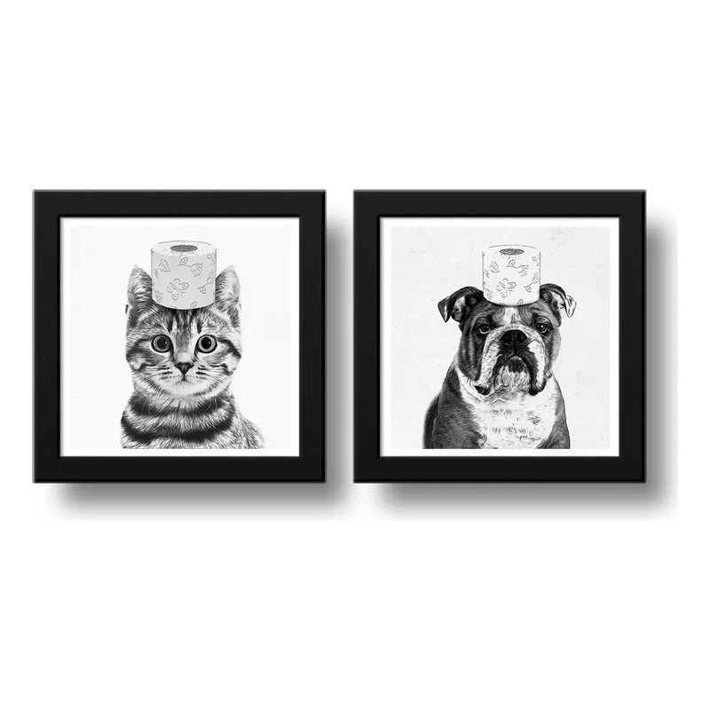 Set 2 Cuadros Perro Gato Baño Mascotas Pet Arte Decoracion