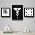 Set 3 Cuadros Frida Kahlo Mariposa Luna Arbol Blanco Y Negro