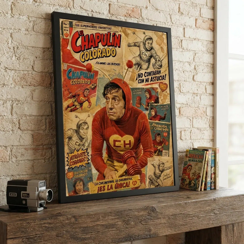 Cuadro Chapulin Colorado Heroe Comics Retro Chavo Serie Marco Negro