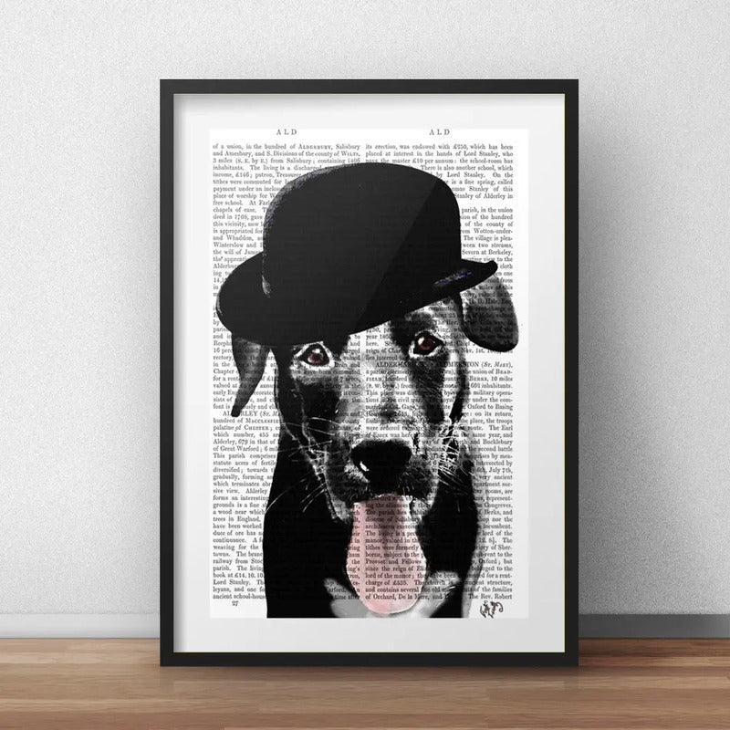 Cuadro Labrador Negro Perro Retro Decoracion Con Paspartú Marco Negro
