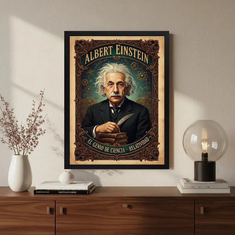 Cuadro Albert Einstein Vintage Físico Cientifico Decoracion Marco Negro