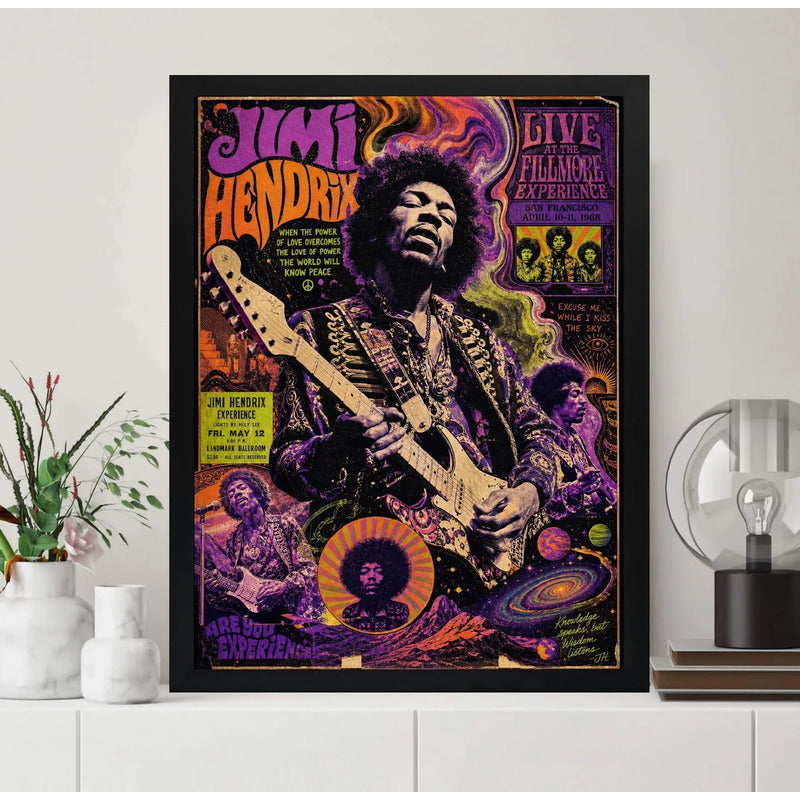 Cuadro Jimi Hendrix Experience Psicodélico Rock Guitarra Marco Negro