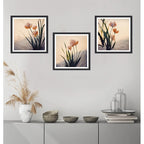 Set 3 Cuadros Flores De Dunas Playa Dune Flowers Botanico Marco Negro