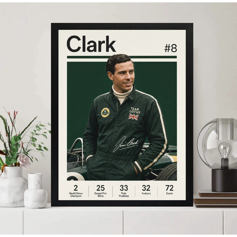 Cuadro Jim Clark Piloto Formula 1 Logros Signature Auto Marco Negro