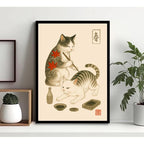 Cuadro Gato Arte Japonés Tattoo Tebori Tatuador Decoracion Marco Negro