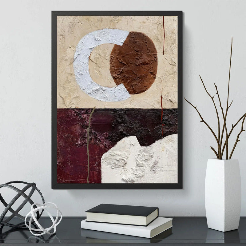 Cuadro Dormitorio Living Boho Abstracto B1 Tonos Terrosos Marco Negro