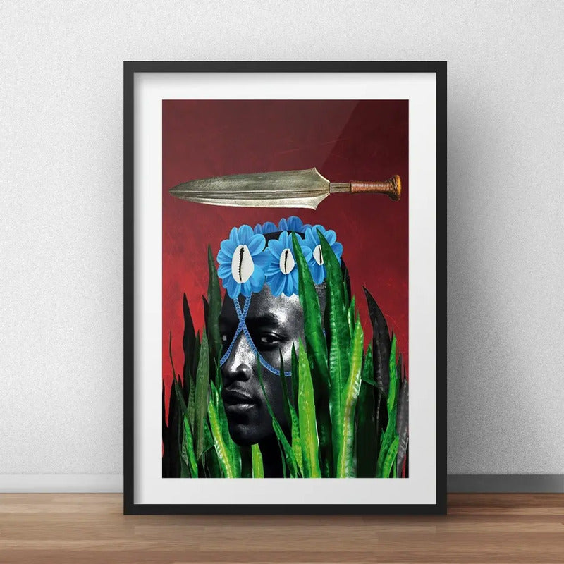 Cuadro Oxossi Orixa Umbanda Seta Decoracion Con Paspartú Marco Negro