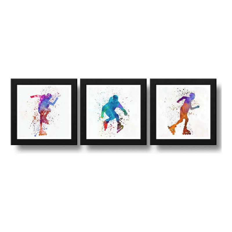 Set 3 Cuadros Patines Pop Art Rollers Deportes Skate Club