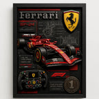Cuadro Ferrari Formula 1 Auto Icónico Specs Efecto 3d Marco Negro