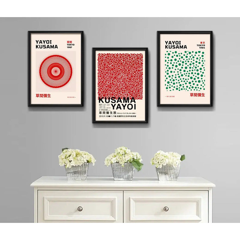 Set 3 Cuadros Yayoi Kusama Arte Japones Coleccion Obras Brs3 Marco Negro