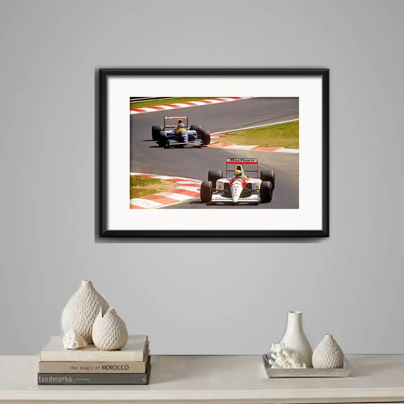 Cuadro Ayrton Senna Y Alain Prost Formula 1 Con Paspartú Marco Negro