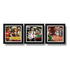 Set 3 Cuadros Perros Casino Juegos Billar Mascota 33x33cm Marco Negro